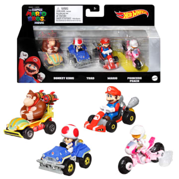 Hot Wheels - Coffrets 4 Véhicules Mario Kart (Modèle Aléatoire) - Petites Voitures - Dès 3 Ans