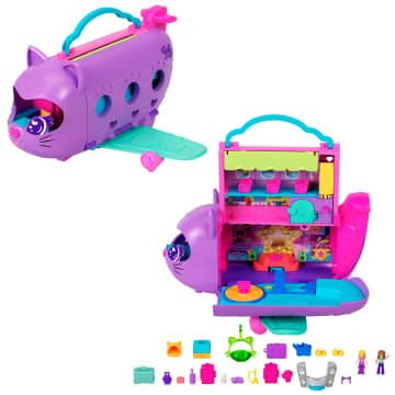 Conjunto De Juego De Kitty Airways De Polly Pocket Con 2 Muñequitas Y Una Mascota, Juguete De Viaje De Avión Con Accesorios