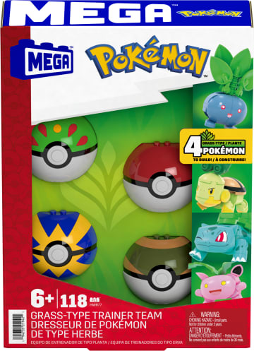 Mega Pokémon Grass-Type Trainer Team Building Toy Kit, 4 Action Figures (118 Pieces) For Kids
