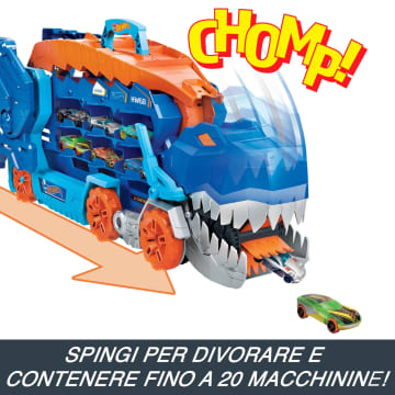 Hot Wheels City MEGA Dino Trasportatore, Si Trasforma in Un T-Rex Con Pista Da Corsa, Box Per Riporre Oltre 20 Macchinine