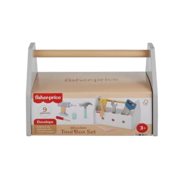 Fisher-Price  Ξύλινη Θήκη Με Εργαλεία Παιχνίδι Μίμησης Για Παιδιά Προσχολικής Ηλικίας, 9 Ξύλινα Κομμάτια