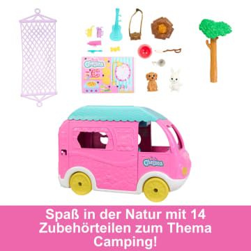 Barbie Chelsea 2-In-1-Camper-Spielset Mit Kleiner Chelsea-Puppe, 2 Haustieren Und 15 Zubehörteilen
