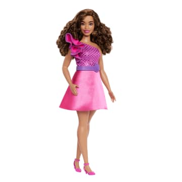Barbie-Barbie Fashionistas 225-Poupée Ronde Cheveux Bruns Et Robe Rose