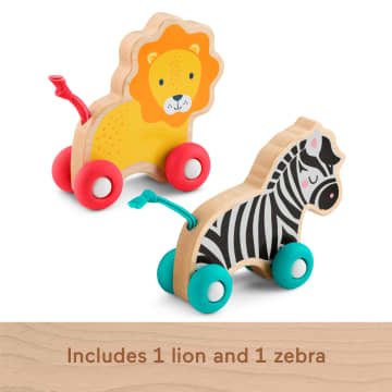 Fisher-Price Wooden Push Along Animals, Lion & Zebra Toy Vehicles For Baby Crawling Play - Imagen 4 de 5