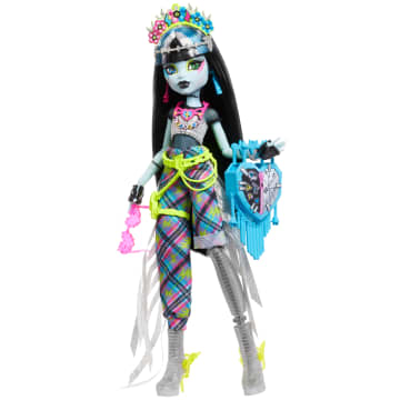 Muñeca De Frankie Stein Del Monster Fest De Monster High Con Atuendo Festivalero, Póster De Un Grupo Y Accesorios
