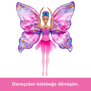 Dansçıdan Kelebeğe Dönüşebilen 2'Si 1 Arada Mor Saçlı Barbie Kelebek Dansçı Bebek