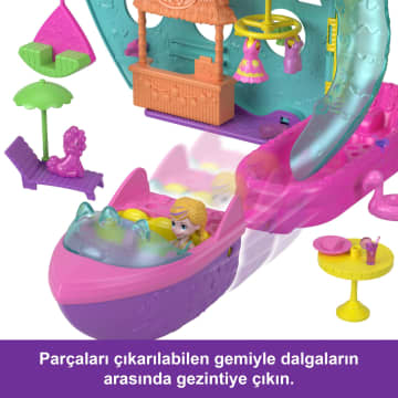 Polly Pocket Unicorn Dream Cruise Oyun Seti, Su Oyunlarına Ilham Veren Ve Renk Değiştiren Aksesuarlar Ve 1 Bebek Dahil 23 Parça Içeren Taşınabilir Gemi