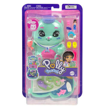 Polly Pocket Compacte Speelset Hijs De Zeilen, Kitty Met 1 Micropop En Speelgoedpoesjes, Speelgoed Voor Onderweg Met Lekkere Hapjes En Stylingaccessoires