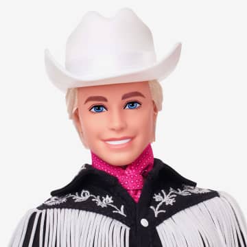 Barbie Le Film Poupée Ken À Collectionner Inspirée Du Film Barbie, Avec Tenue Noire À Franges Blanches, Chapeau Et Bottes De Cowboy De Couleur Blanche Et Bandana Rose