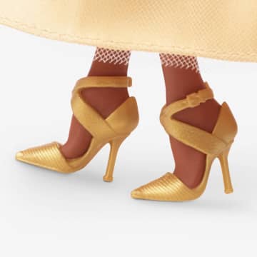 Barbie-Barbie Joyeux Noël 2023-Poupée Robe Dorée Et Cheveux Bruns