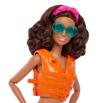 Barbie Pop met surfboard en puppy, beweegbare Barbie strandpop, brunette