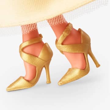 Barbie-Barbie Joyeux Noël 2023-Poupée Robe Dorée Et Cheveux Châtains