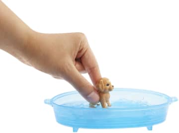 Barbie Doll, Blonde, And Playset With 3 Puppies, Bathtub And Accessories