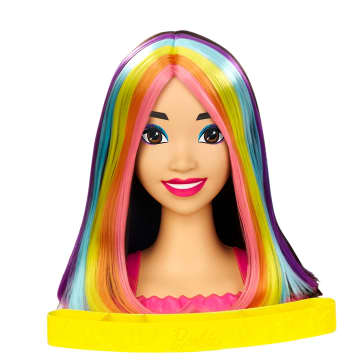 Busto Para Peinar De Barbie Totally Hair Exclusivo, Barbie Con Pelo Negro Y Multicolor