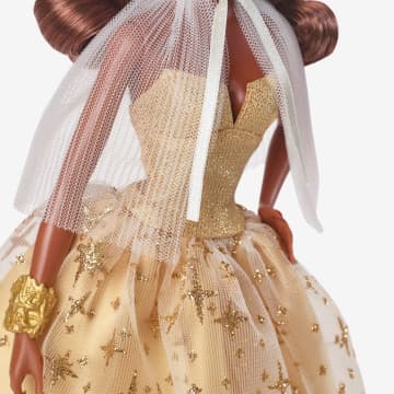 Barbie-Barbie Joyeux Noël 2023-Poupée Robe Dorée Et Cheveux Bruns