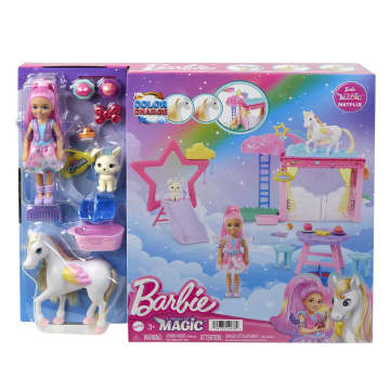 Conjunto Barbie A Touch Of Magic Con Muñeca Barbie Chelsea Y Caballo Pegaso De Juguete