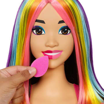 Busto Para Peinar De Barbie Totally Hair Exclusivo, Barbie Con Pelo Negro Y Multicolor