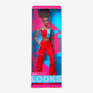 Barbie Looks Κούκλα, Φυσικά Μαύρα Μαλλιά, Χρωματιστό Κοντό Μπλουζάκι