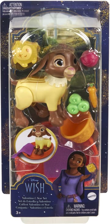 Disney Wish Conjunto Valentino Y Star Con 2 Figuras Y 6 Accesorios, La Figura De La Cabra Encoge Las Patas Traseras