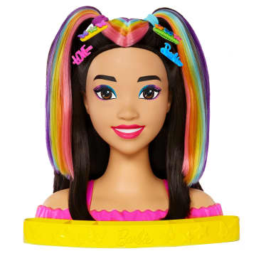 Busto Para Peinar De Barbie Totally Hair Exclusivo, Barbie Con Pelo Negro Y Multicolor