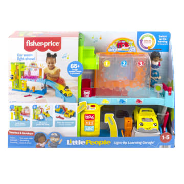 Fisher-Price Little People Leerzame Garage Met Lichtjes, Speelset Voor Peuters, 5 Speelonderdelen, Meertalige Versie