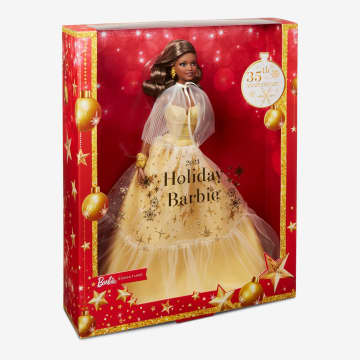 Barbie-Barbie Joyeux Noël 2023-Poupée Robe Dorée Et Cheveux Bruns