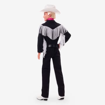 Barbie Le Film Poupée Ken À Collectionner Inspirée Du Film Barbie, Avec Tenue Noire À Franges Blanches, Chapeau Et Bottes De Cowboy De Couleur Blanche Et Bandana Rose