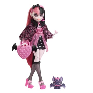 Monster High Κούκλα, Ντρακουλόρα Με Μικρή Νυχτερίδα, Ροζ Και Μαύρα Μαλλιά
