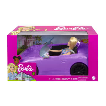Barbie con descapotable Muñeca rubia con coche de juguete morado para muñecas - Imagen 6 de 6