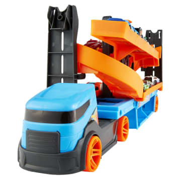 Hot Wheels Lift & Launch Hauler + 10 Cars