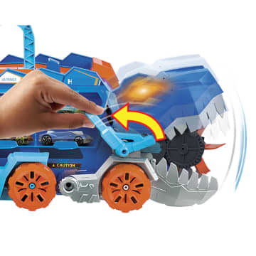 Hot Wheels City Ultieme Vrachtwagen, Transformeert In Een T-Rex Met Racebaan, Opbergplek Voor Meer Dan 20 Auto'S