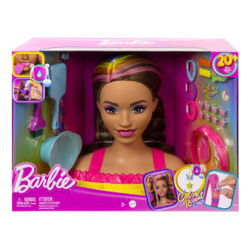 Busto Para Peinar Barbie Totally Hair Exclusivo, Barbie Con Pelo Ondulado, Castaño Y Multicolor