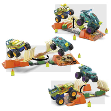 Mega Hot Wheels Verpletteren En Vermorzelen Mega-Wrex Stuntbaan Op Het Kerkhof