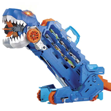 Hot Wheels City Ultieme Vrachtwagen, Transformeert In Een T-Rex Met Racebaan, Opbergplek Voor Meer Dan 20 Auto'S - Image 5 of 6