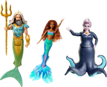 Disney De Kleine Zeemeermin, Ariël, Koning Triton en Ursula modepoppen