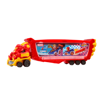 Hot Wheels Racerverse Marvel Hulkbuster Truck, Bewaar Tot Wel 10 Speelgoedwagens, Cabine Kan Worden Losgekoppeld, Met Helm Die Omhoog Kan En Niet-Uitneembare Figuur