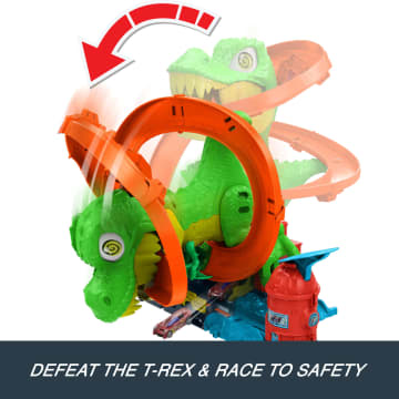 Hot Wheels City T-Rex Blaze Battle Playset & 1:64 Scale Die-Cast Car, Dinosaur Nemesis - Imagem 6 de 6