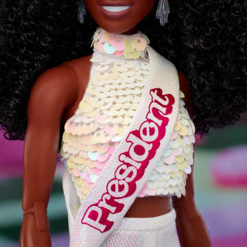 Barbie The Movie President Collectible Doll, Issa Rae As President Barbie Wearing Shimmery White  Blouse & Short Set