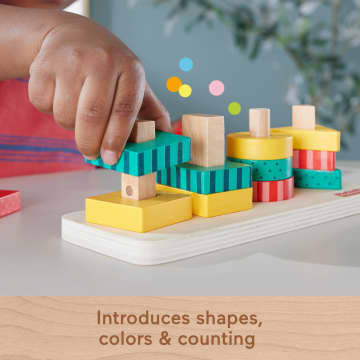 Fisher-Price Wood Toddler Toy Shape Stacker, 13-Piece Wooden Sorting Activity For Fine Motor Play Preschool Kids Ages 2+ Years - Image 4 of 7