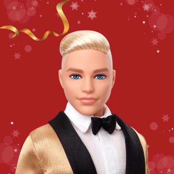 Barbie Signature 2025 Holiday Blonde Ken Collectible Fashion Doll Wearing Full Suit With Golden Jacket - Image 2 of 6
