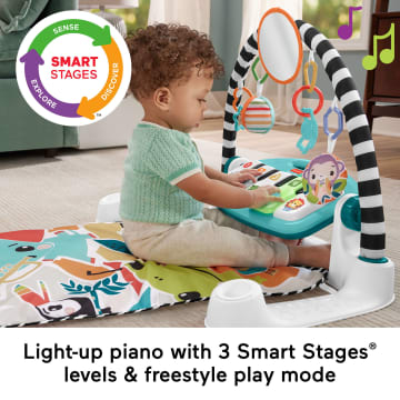 Fisher-Price Glow And Grow Kick & Play Piano Gym Baby Playmat With Musical Learning Toy, Blue