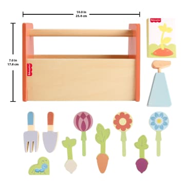 Fisher-Price Tiny Garden Wooden Garden Caddy Pretend Play Set With Tools For Kids, 12 Wood Pieces - Image 6 of 6