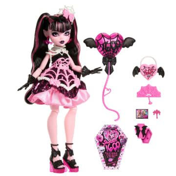 Poupées Monster High Anniversaire Sang-Sationnel Dans des Robes de Fête Avec des Accessoires Comme des Ballons et des Cadeaux - Imagen 3 de 9