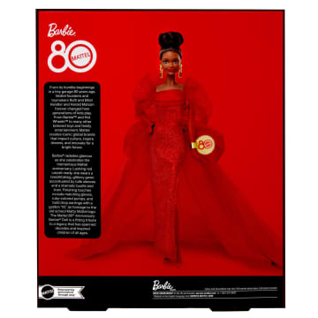Barbie Signature Collectible Doll For Mattel 80th Anniversary, Glittery Red Tulle Gown, Brunette - Image 6 of 6