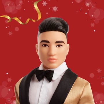 Barbie Signature 2025 Holiday Black Hair Ken Collectible Fashion Doll Wearing Full Suit With Golden Jacket - Imagem 2 de 6