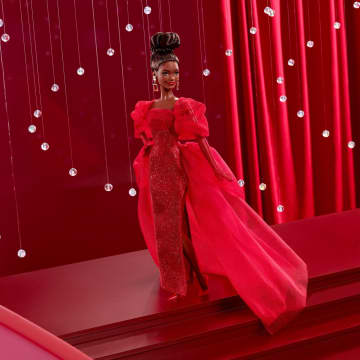 Barbie Signature Collectible Doll For Mattel 80th Anniversary, Glittery Red Tulle Gown, Brunette - Image 3 of 6