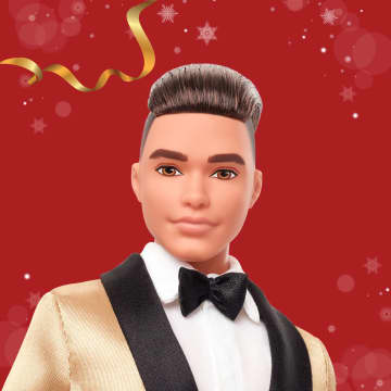 Barbie Signature 2025 Holiday Light Brown Hair Ken Collectible Fashion Doll Wearing Full Suit With Golden Jacket