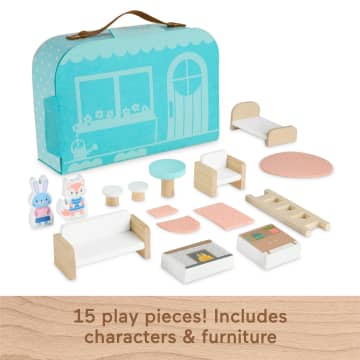 Fisher-Price Wooden Carry Along Dollhouse Portable Playset For Preschool Kids, 15 Pieces - Image 5 of 6