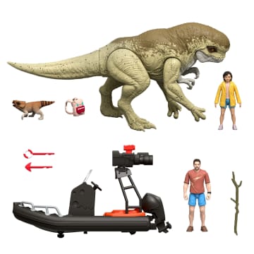 Jurassic World Rebirth Storypack With Raft, Distortus Rex, Adult, Child & Aquilops, Island Escape