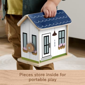 Fisher-Price Wooden On-The-Go Play House Dollhouse With 6 Play Pieces For Preschool Kids - Image 4 of 6